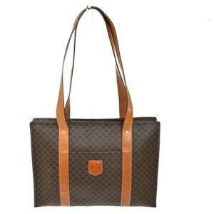CELINE Logo Macadam Pattern Shoulder Tote Bag PVC Leather Brown GHW 67ZA009